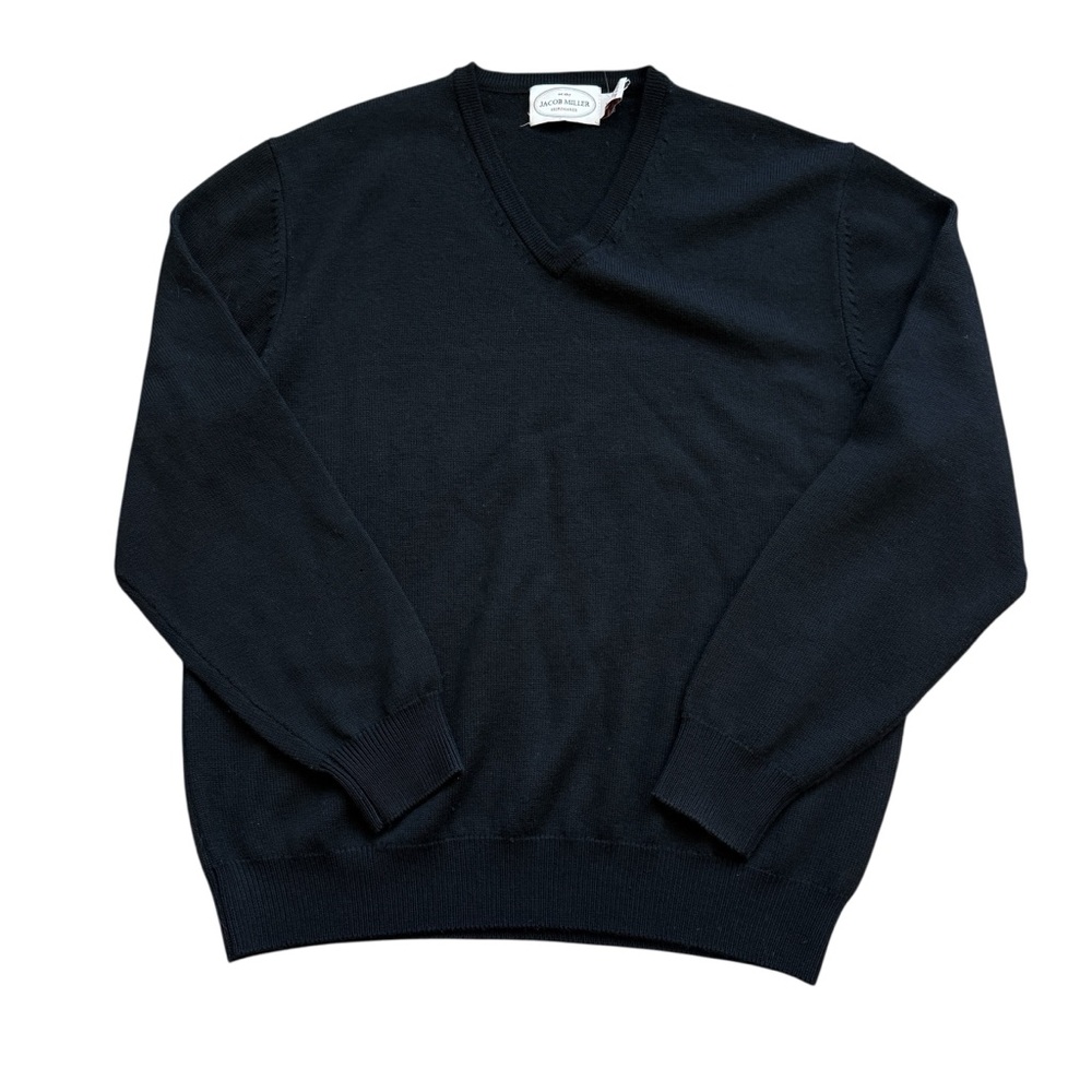 Jacob Miller Merino Wool Sweater Mens M Black V Neck Extra Fine Wool Classic